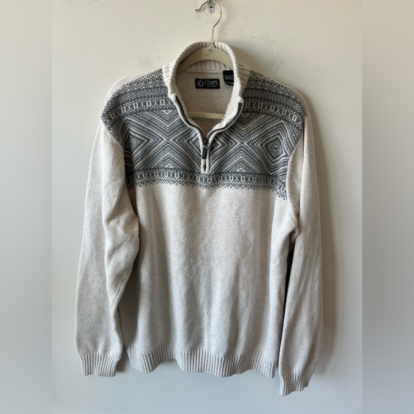 Chaps Sweaters - Chaps Gray Fair Isle Boyfriend Sweater quarter zip grey Size XL